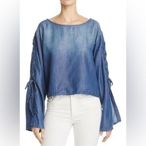 Bella Dahl Womens Sz M Lace Up Wide Long Sleeve Denim Chambray Top